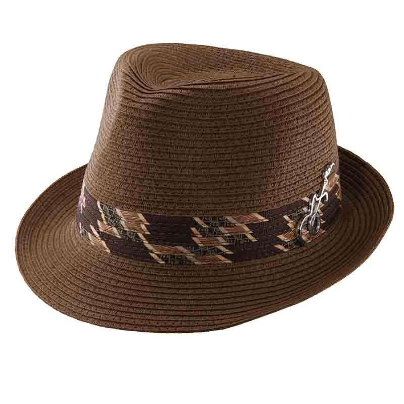 Memento Fedora Hat with Guitar Pin by Carlos Santana Fedora Hat Santana Hats san226bnm Brown Small/Medium 
