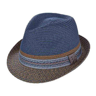 Bliss Fedora Hat with Print Ribbon Band by Carlos Santana Fedora Hat Santana Hats san326nvl Navy Large 
