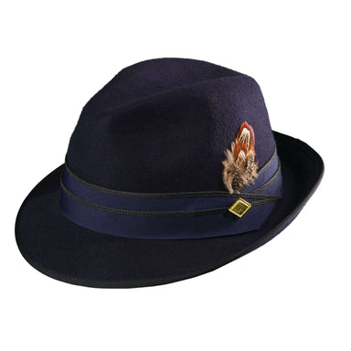 Stacy Adams Snap Brim Navy Fedora Hat Fedora Hat Stacy Adams Hats MWWF928NVL Navy L 