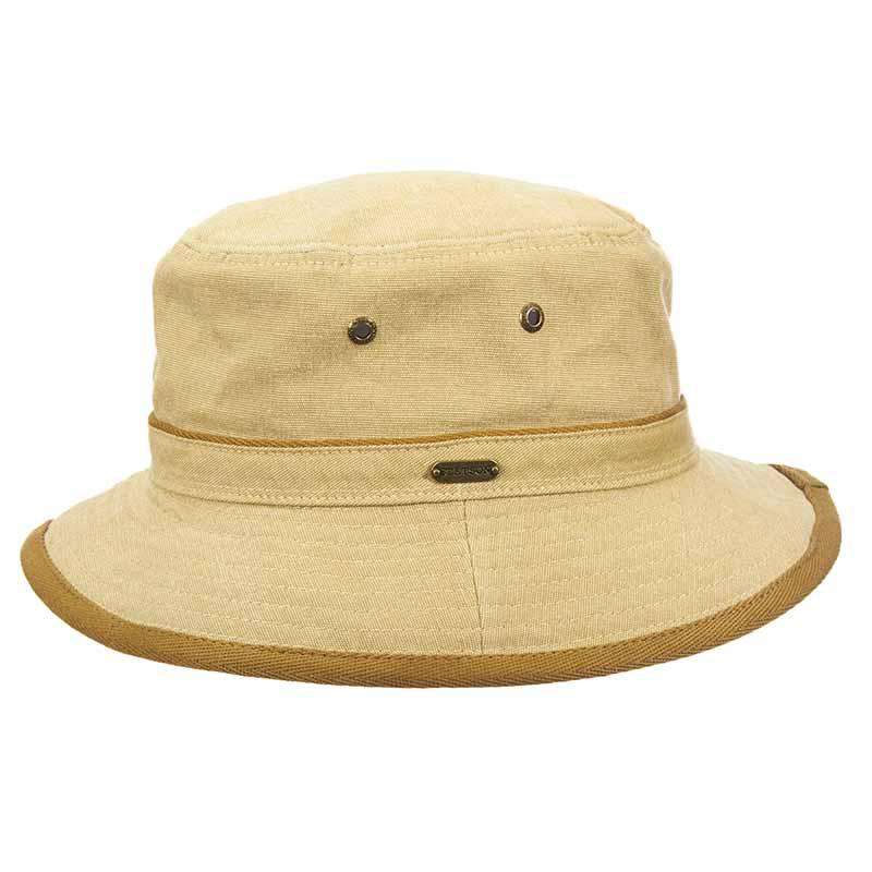 Oxford Bucket Hat with Contrast Trim - Stetson Hats Bucket Hat Stetson Hats stc260khm Khaki Medium 