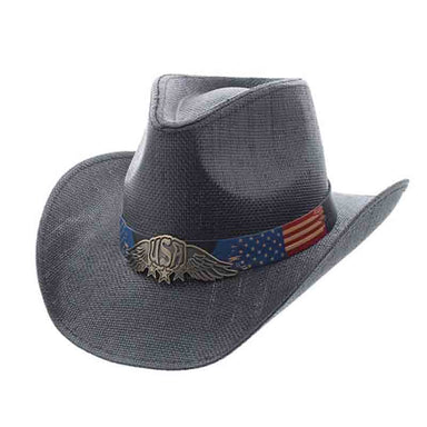 Black Straw Cowboy Hat with USA Flag Band - Milani Hats Cowboy Hat Milani Hats STE008 Black M/L (58.5 cm) Straw