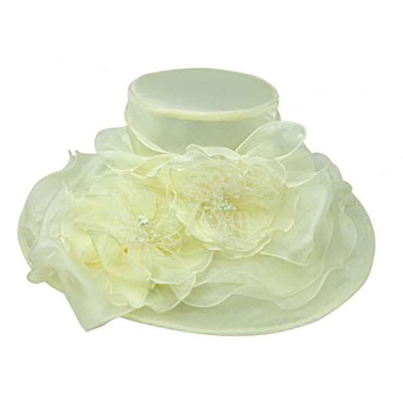 Organza Hat with Multi Layer Flowers, Dress Hat - SetarTrading Hats 