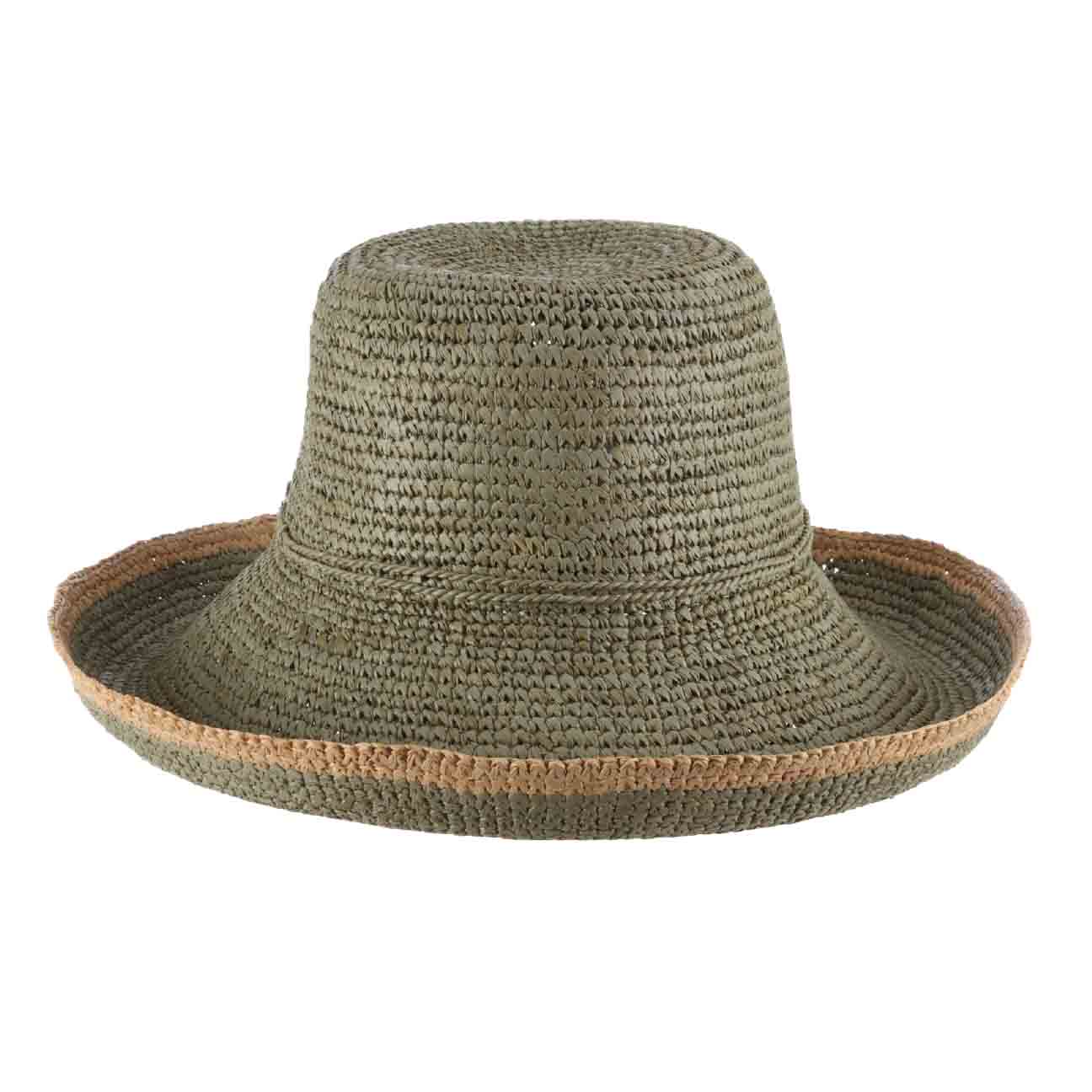 Sage Crocheted Raffia Kettle Brim Hat - Scala Hats Kettle Brim Hat Scala Hats LR708 Sage OS 