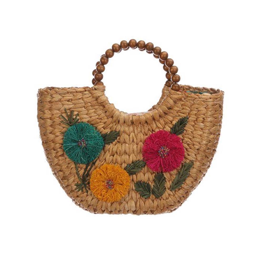 Santa Maria Rush Straw Satchel with Beaded Handles Cappelli