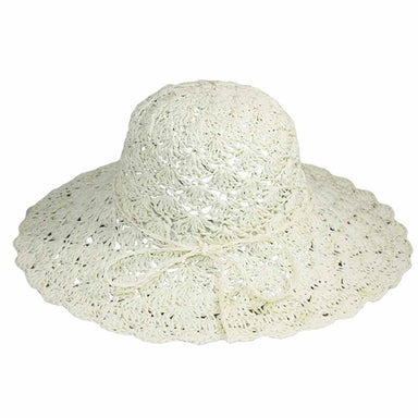 Scalloped Crochet Toyo Summer Hat for Women - Jeanne Simmons Wide Brim Sun Hat Jeanne Simmons JS1263IV Ivory OS (57 cm) 