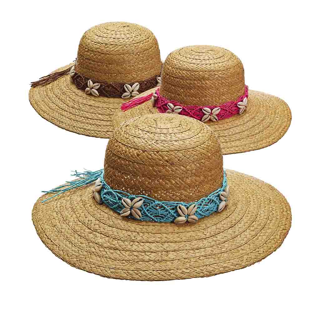 Shell Trim Raffia Capeline Summer Hat for Women - Callanan Hats Wide Brim Sun Hat Callanan Hats    