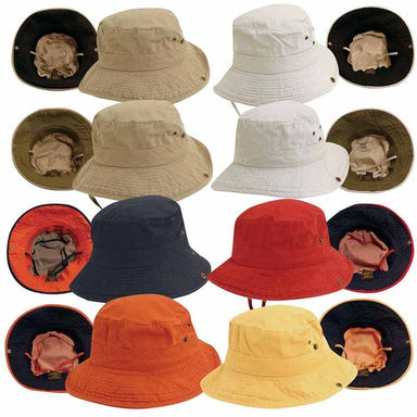 Side Snap Garment Washed Twill Boonie Hat - DPC Kids Bucket Hat Dorfman Hat Co. C868 Khaki / Navy XS (53 cm) 