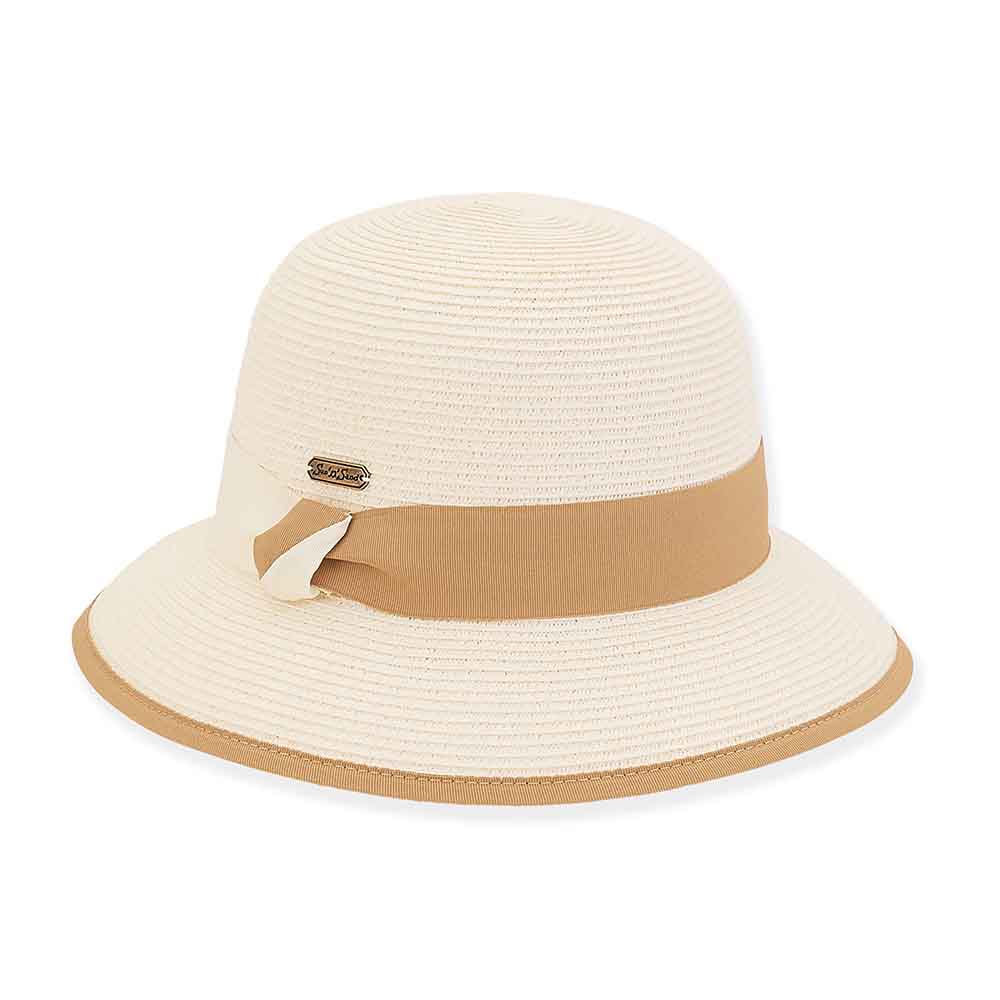 Small Brim Sun Hat Double Ribbon Band - Sun 'N' Sand Hat Cloche Sun N Sand Hats HH2689A Ivory OS (57 cm) 