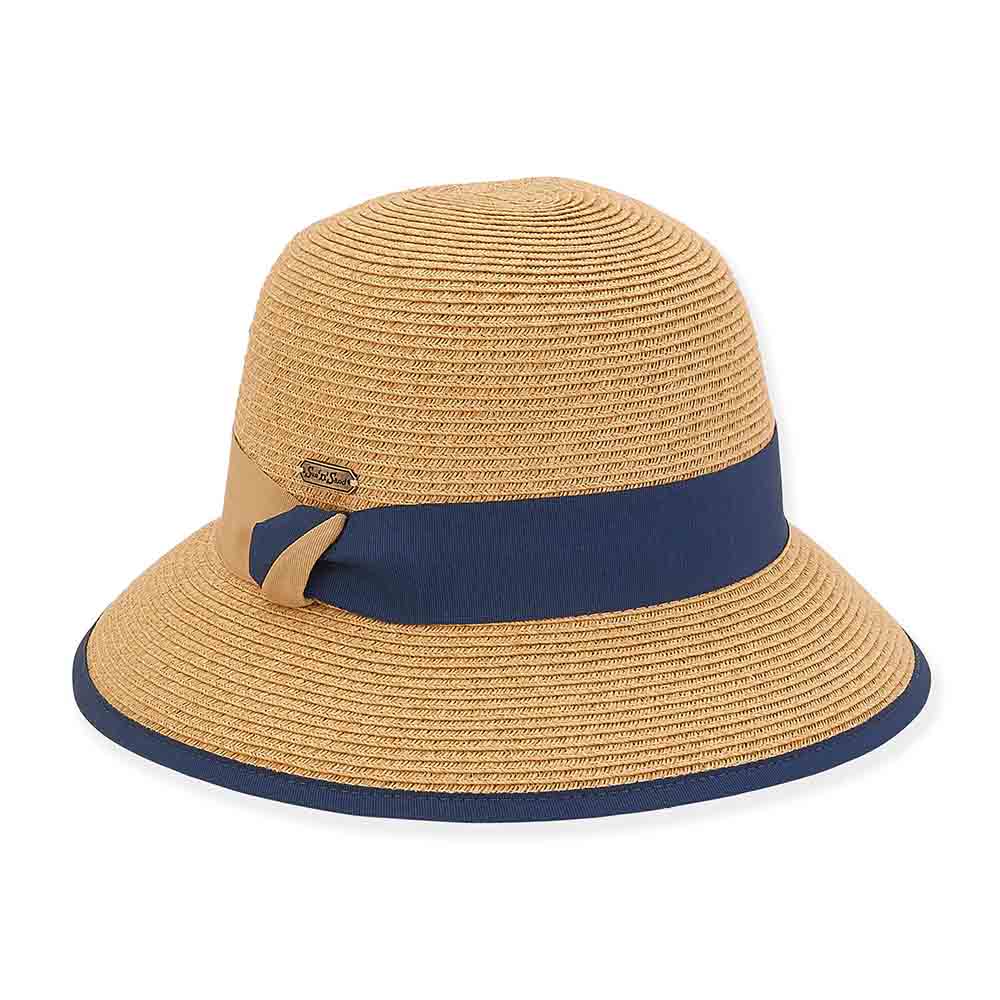 Small Brim Sun Hat Double Ribbon Band - Sun 'N' Sand Hat Cloche Sun N Sand Hats HH2689B Tan OS (57 cm) 