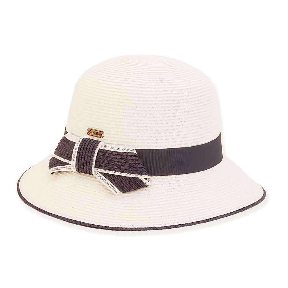 Small Brim Sun Hat with Straw Band - Sun 'N' Sand Hat Cloche Sun N Sand Hats HH2691A White OS (57 cm) 