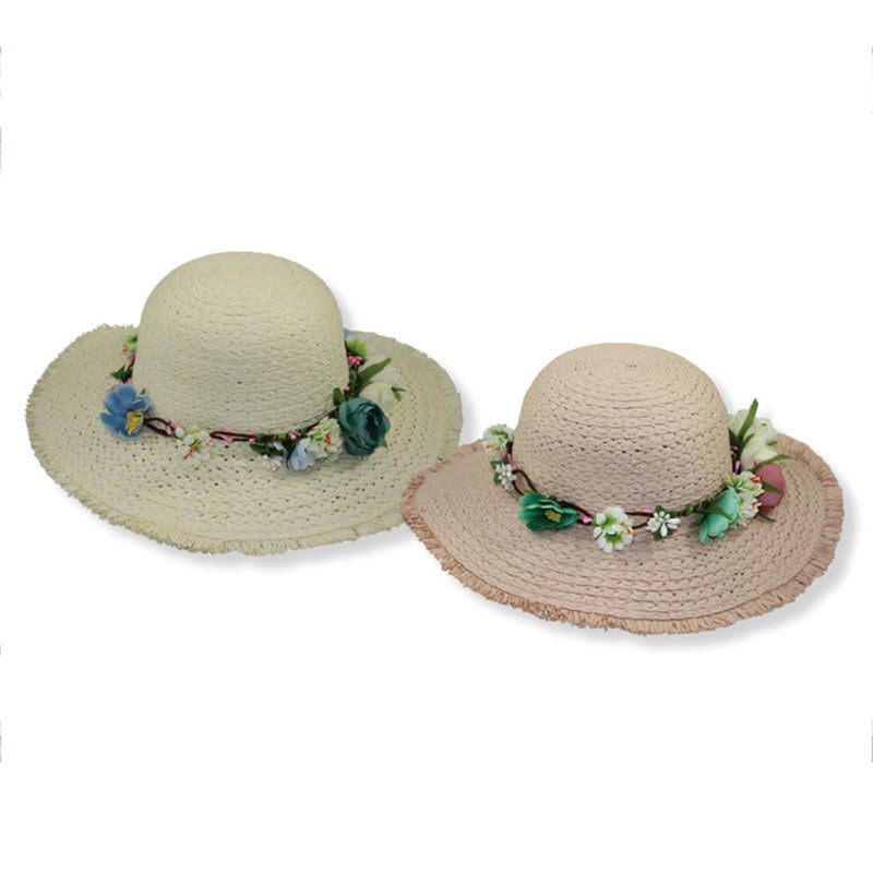 Small Heads Fringe Edge Sun Hat - JSA Petite Hats Wide Brim Sun Hat Jeanne Simmons JS1059 Ivory XS (53 cm) 