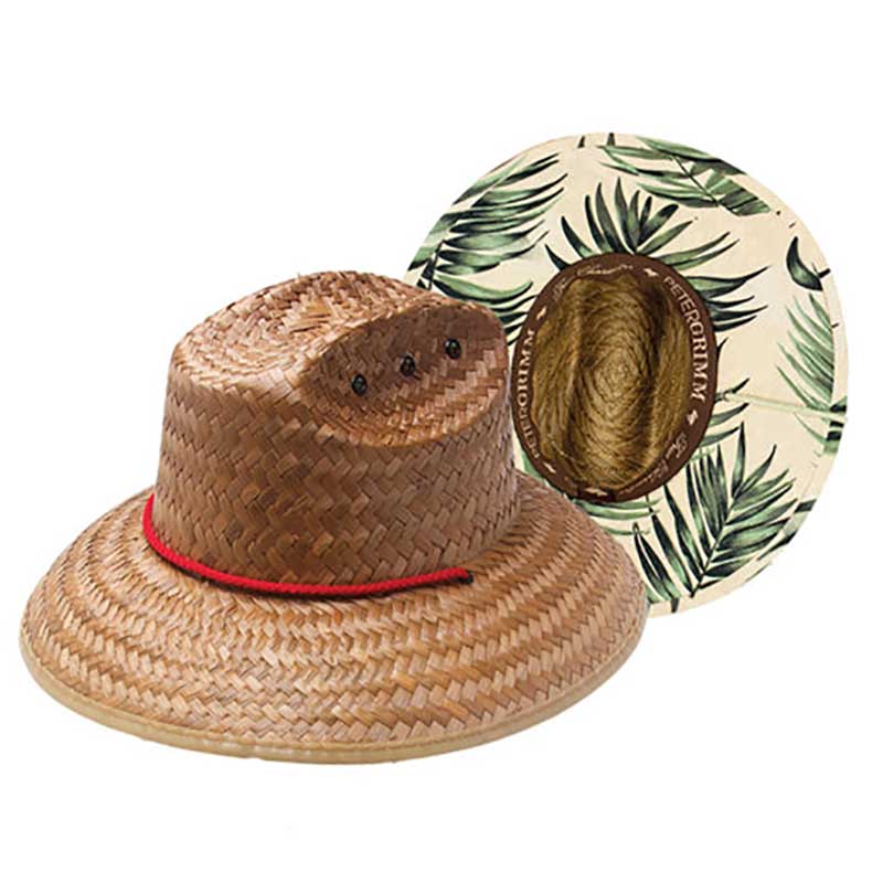 Small Heads Jr. Palm Lifeguard Hat with Palm Print Underbrim - Peter Grimm Lifeguard Hat Peter Grimm PGYB1029 Natural Small (55 cm) 