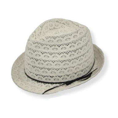 Small Heads Lace Fedora Hat - JSA Petite Hats Fedora Hat Jeanne Simmons JS1050 Cream XS (53 cm) 