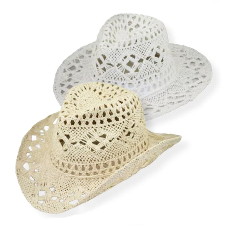 Small Heads Open Weave Toyo Cowboy Hat - Jeanne Simmons Hats Cowboy Hat Jeanne Simmons js1242wh White Small 