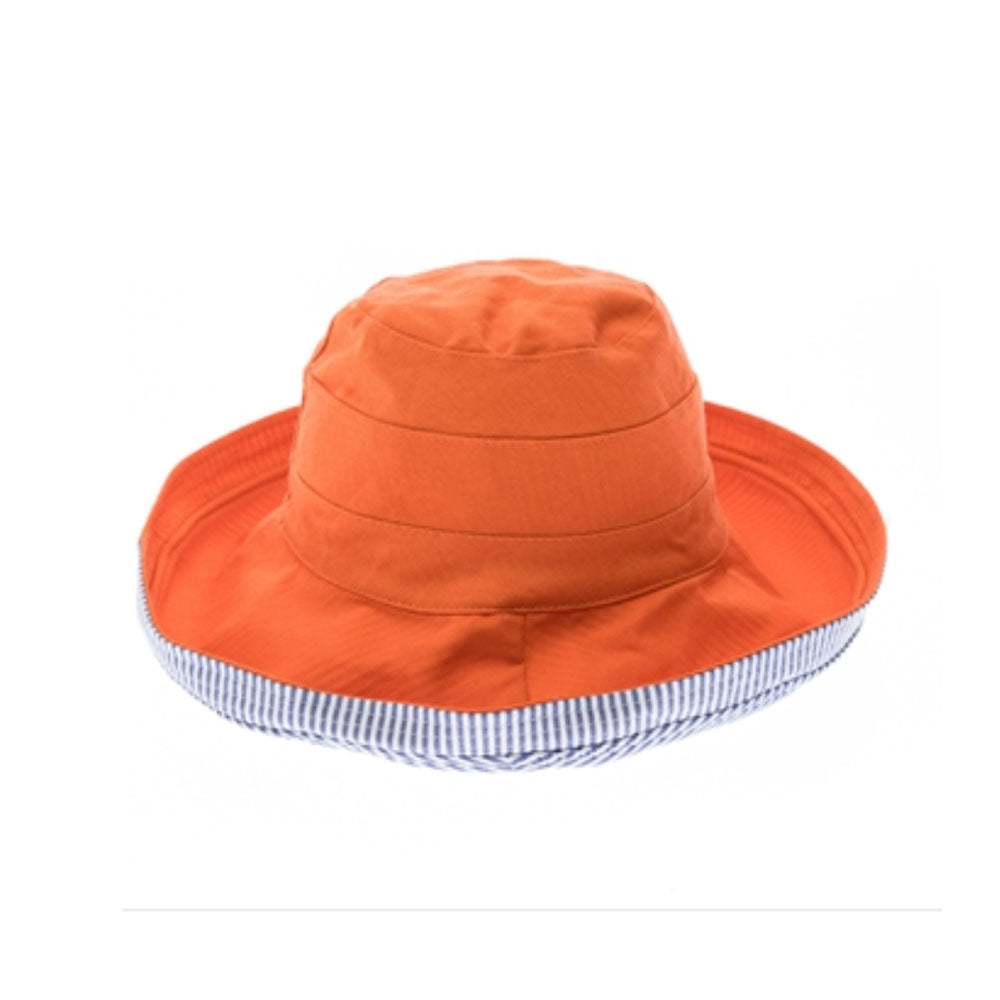 Small Heads Reversible Cotton & Seersucker Up Brim Hat - Boardwalk Style Hats Cloche Boardwalk Style Hats DA2951or Orange XXS (52 cm) 