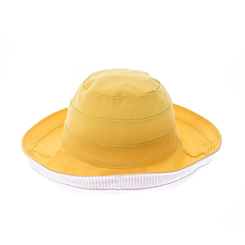 Small Heads Reversible Cotton & Seersucker Up Brim Hat - Boardwalk Style Hats Cloche Boardwalk Style Hats DA2951yw Yellow XXS (52 cm) 