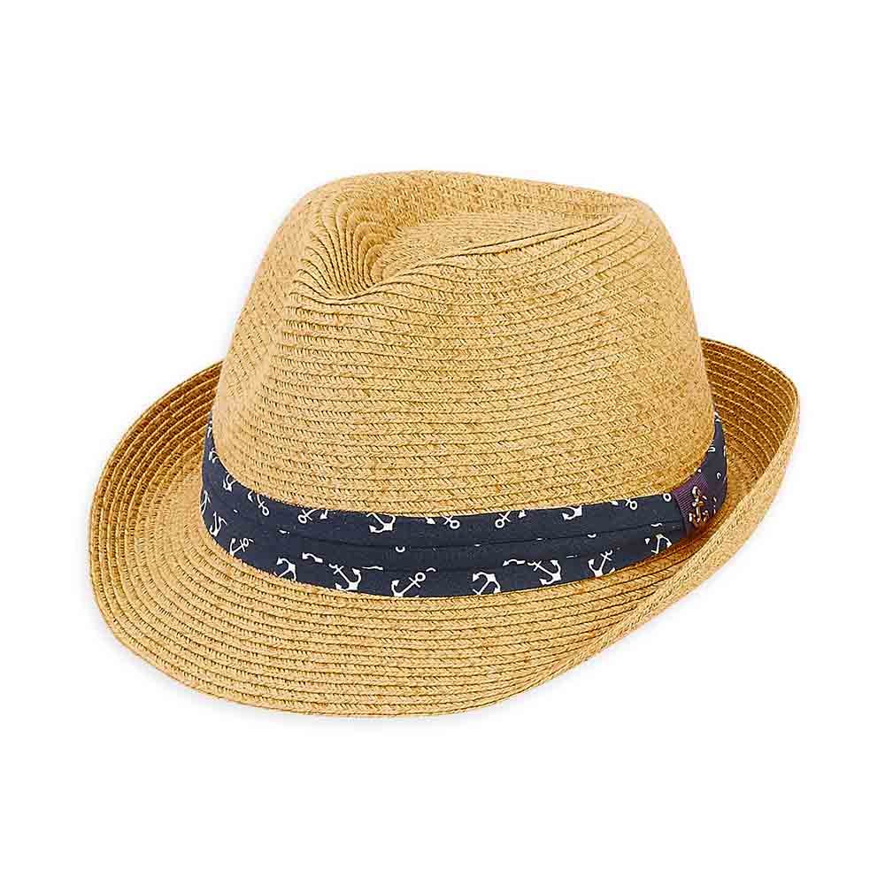 Small Heads Straw Fedora Hat with Anchor Print Band - Sunny Dayz™ Fedora Hat Sun N Sand Hats HK283 Natural XS (54 cm) 
