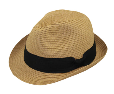 Small Heads Straw Fedora Hat with Black Band - Jeanne Simmons Hats Fedora Hat Jeanne Simmons    