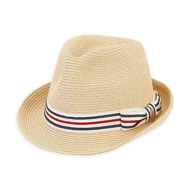 Small Heads Straw Fedora Hat with Striped Band - Sunny Dayz™ Fedora Hat Sun N Sand Hats HK290 Natural XS (54 cm) 