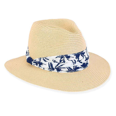 Small Size Fedora Hat with Palm Print Cotton Band - Sunny Dayz™ Safari Hat Sun N Sand Hats HK470 Natural Small (54 cm) 