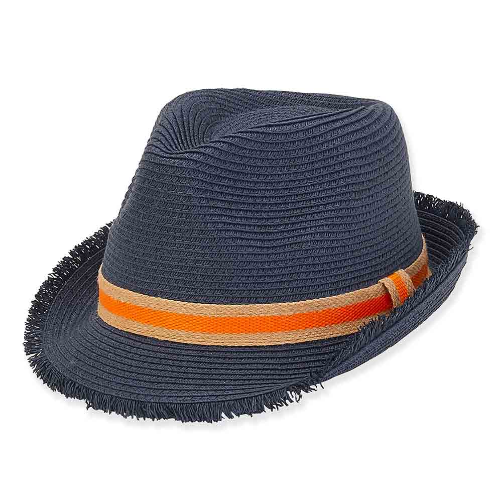 Small Size Navy Fedora Hat with Jute Band Sunny Dayz Petite Hats