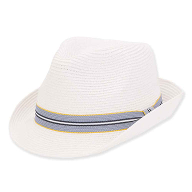 Small Size White Fedora Hat with Blue Chevron Band - Sunny Dayz™ Hats Fedora Hat Sun N Sand Hats HK395 White Small (54 cm) 