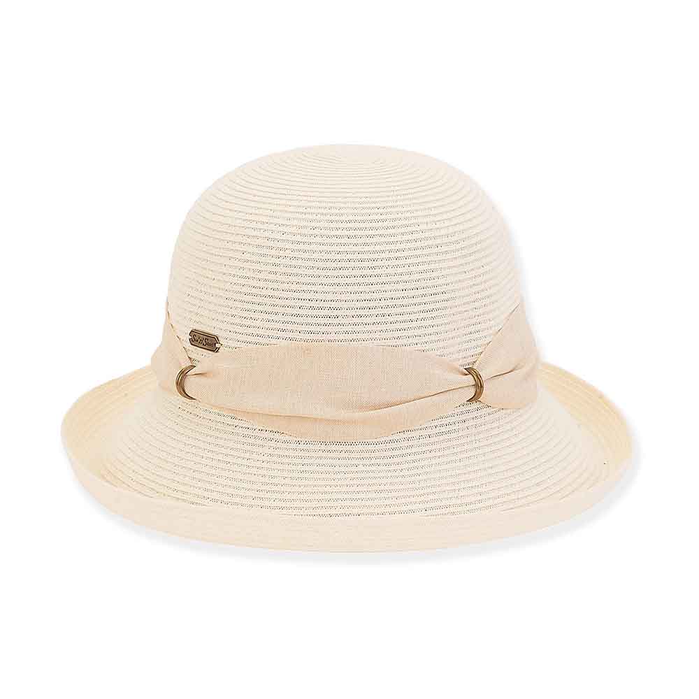 Small Up Brim Sun Hat with Metal Rings - Sun 'N' Sand Hats Facesaver Hat Sun N Sand Hats HH2752A Ivory OS (57 cm) 