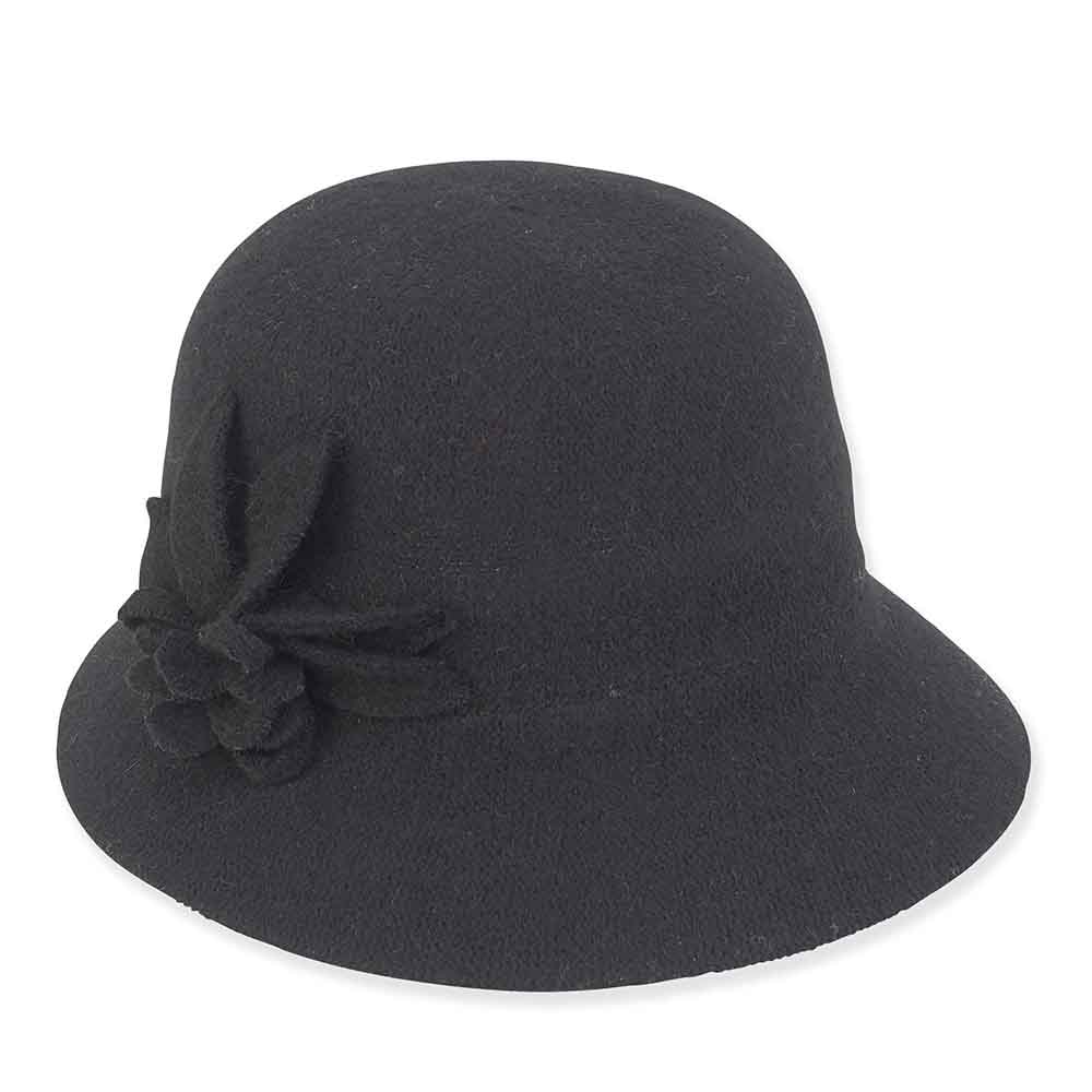 Soft Boiled Wool Cloche with Flower - Adora® Wool Hats Cloche Adora Hats AD1219A Black Medium (57 cm) 
