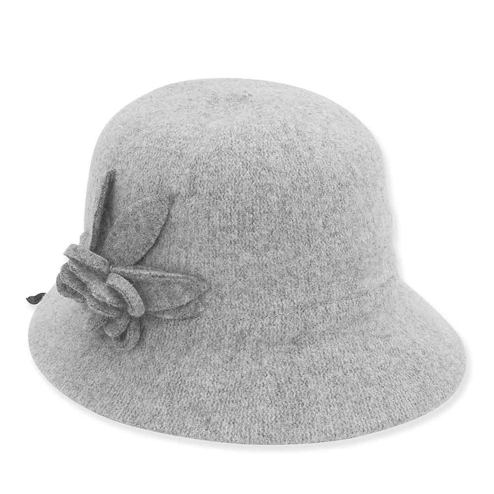 Soft Boiled Wool Cloche with Flower - Adora® Wool Hats Cloche Adora Hats AD1219B Grey Medium (57 cm) 