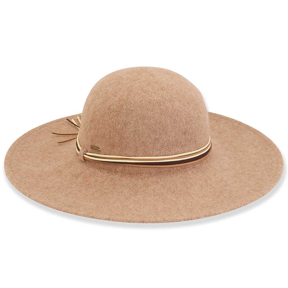 Soft Boiled Wool Wide Brim Hat with Multi Color Tie - Adora® Wool Hats, Wide Brim Hat - SetarTrading Hats 