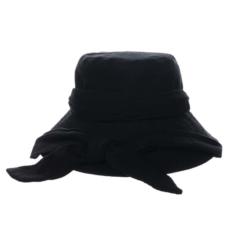 Soft Cotton Bucket Hat with Apron Tie - Scala  Women's Hats Wide Brim Hat Scala Hats    