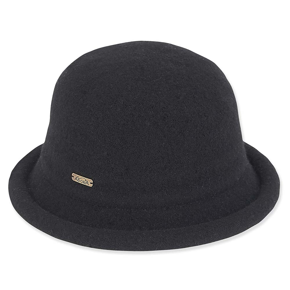 Soft Knit Wool Cloche Hat with Rolled Edge - Adora Wool Hat® Cloche Adora Hats AD1063A Black Medium (57.5 cm) 