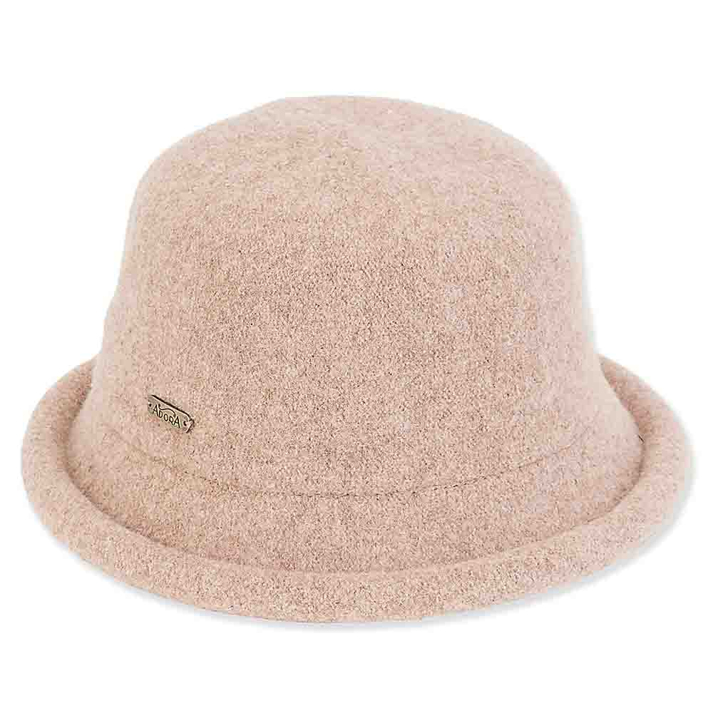 Soft Knit Wool Cloche Hat with Rolled Edge - Adora Wool Hat® Cloche Adora Hats AD1063C Sand Medium (57.5 cm) 