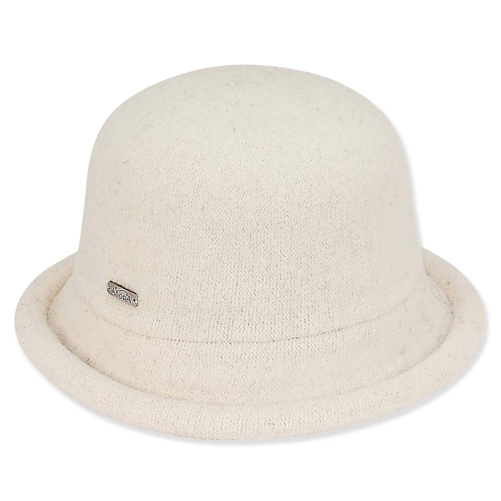 Adora Cream Wool Cloche Hat with Decorative Flower Adora wool vintage cream color bucket hat main image 2