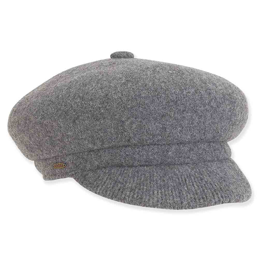 Soft Wool Newsboy Cap with Knit Bill - Adora Hats Cap Adora Hats AD1174A Grey Medium (57 cm) 