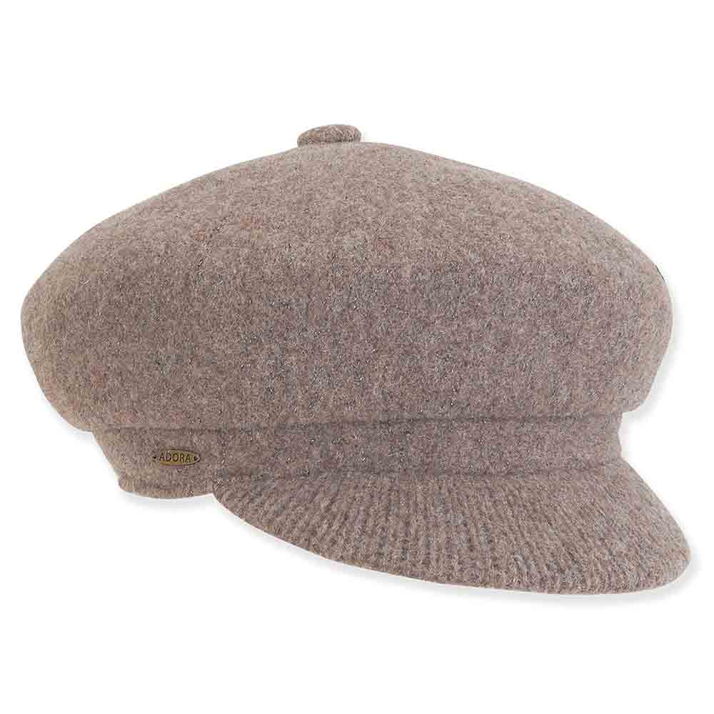 Soft Wool Newsboy Cap with Knit Bill - Adora Hats Cap Adora Hats AD1174B Taupe Medium (57 cm) 
