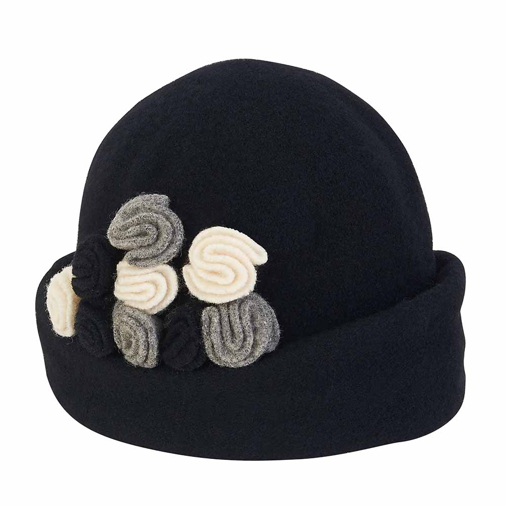Soft Wool Turban Beanie with Rosette Trim -  Adora® Hats Beanie Adora Hats AD1447B Black OS (57 cm) 