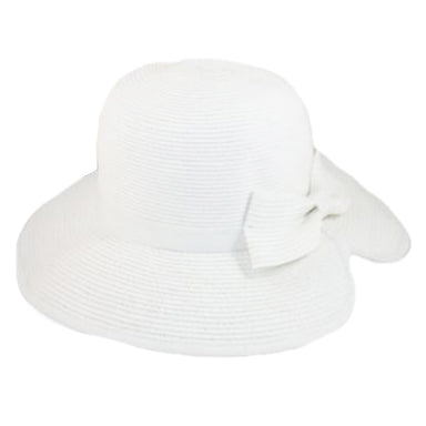Split-Back Sun Hat with Bow Wide Brim Hat Jeanne Simmons js8208wh White  