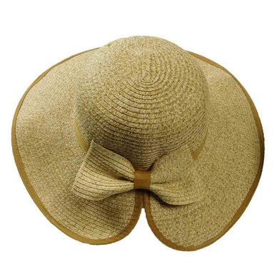 Split Brim Summer Hat with Bow - Boardwalk Style Beach Hats Tan Tweed / Medium (57 cm)