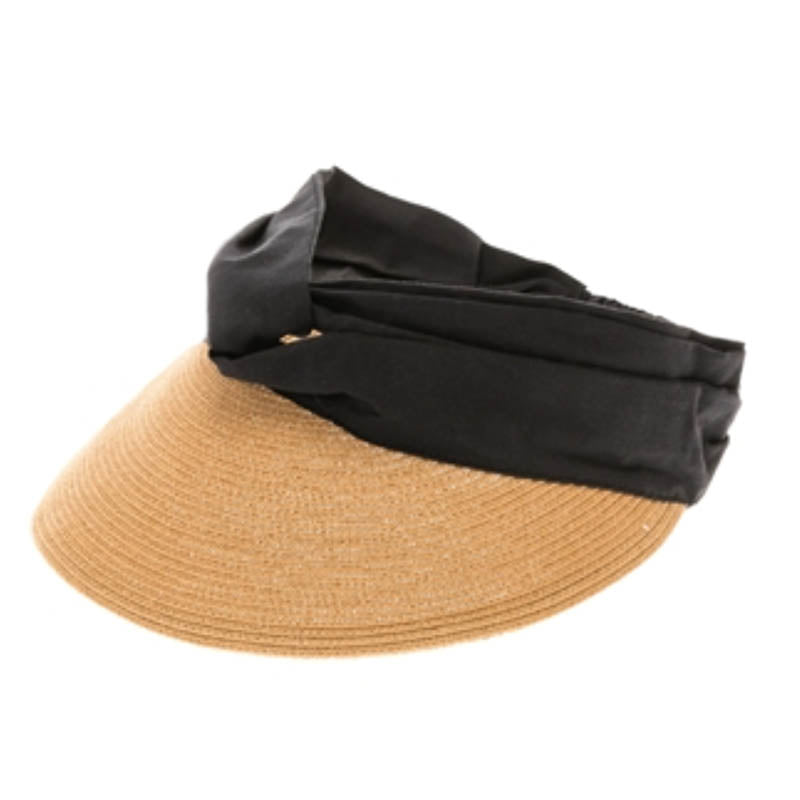 Sporty Sun Visor with Pleated Cotton Band - Boardwalk Style Visor Cap Boardwalk Style Hats DA1868 Black  