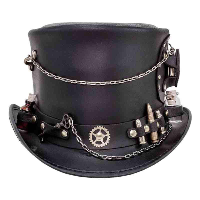 Time Port Leather Steampunk Top Hat, Brown up to 3XL -Steampunk Hatter Top Hat Head'N'Home Hats    