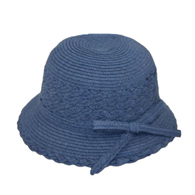 Straw Cloche Hat with Scalloped Brim for Small Heads - JSA Hats Cloche Jeanne Simmons js1040bl Blue Small (54 cm) 