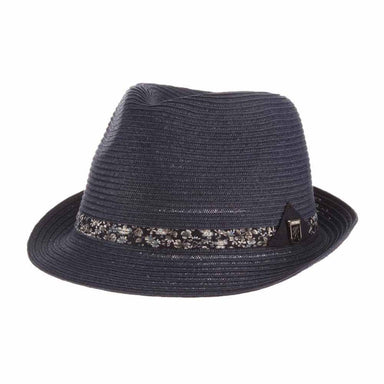 Straw Fedora with Floral Print Band - Stacy Adams Hats Fedora Hat Stacy Adams Hats SA663BLK Black Large (59 cm) 