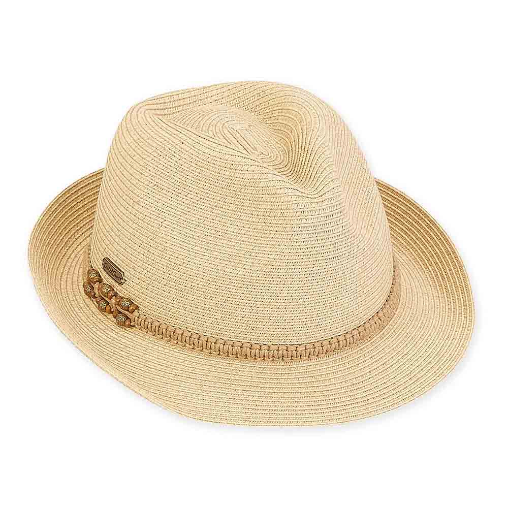 Straw Fedora with Macrame Rope Band - Sun 'N' Sand Hats Fedora Hat Sun N Sand Hats HH2371A Natural Medium (57 cm) 