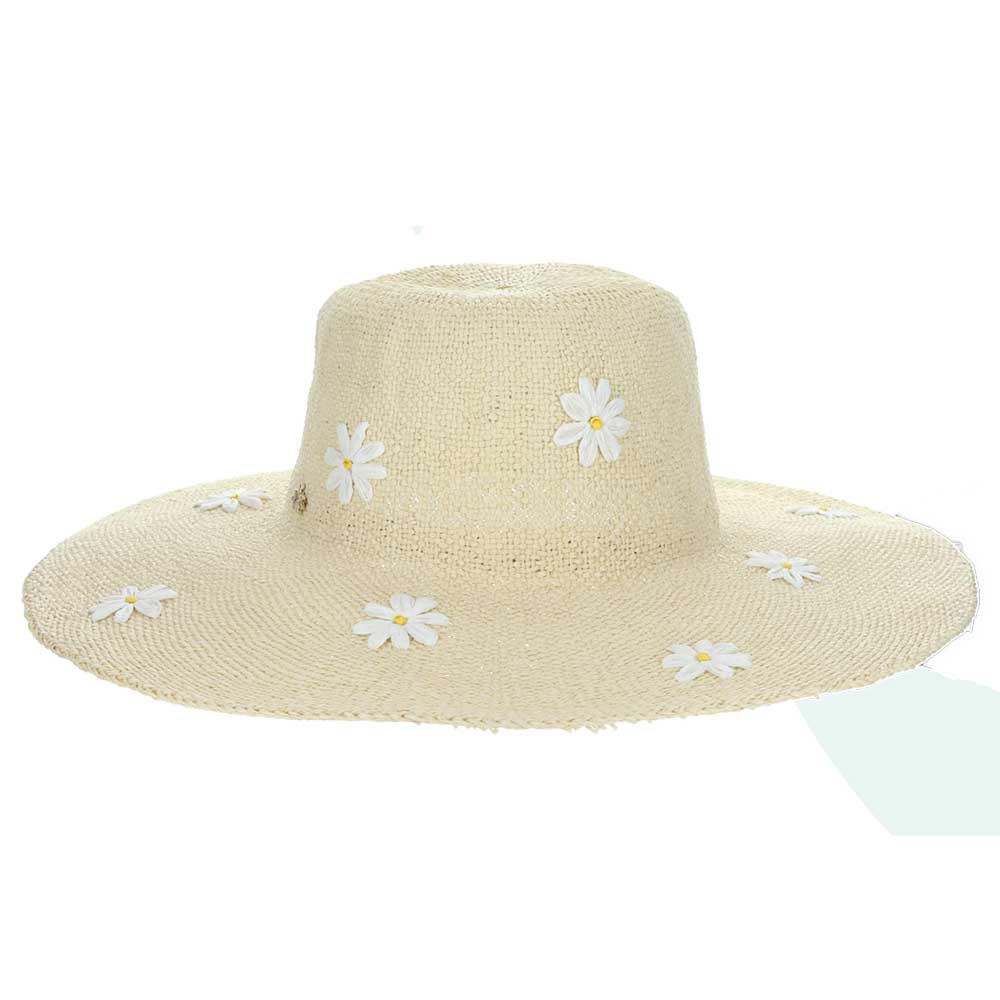 Straw Floppy Hat with Daisy Flowers - Cappelli Straworld Wide Brim Sun Hat Cappelli Straworld CSW389 Natural Medium (57 cm) 