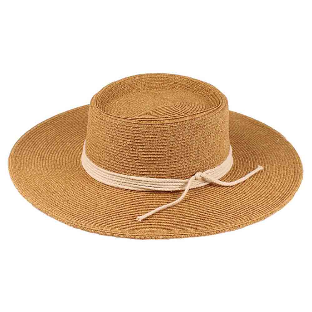 Straw Gaucho Hat with Rope Tie - Jeanne Simmons Hats Bolero Hat Jeanne Simmons JS8082TT Toast Medium (57 cm) 
