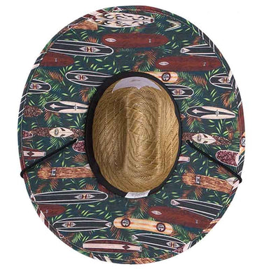 Straw Lifeguard Hat with Surfboard Print Underbrim - Kenny K. Hats Lifeguard Hat Great hats by Karen Keith LM9-Dl Natural Large (59 cm)