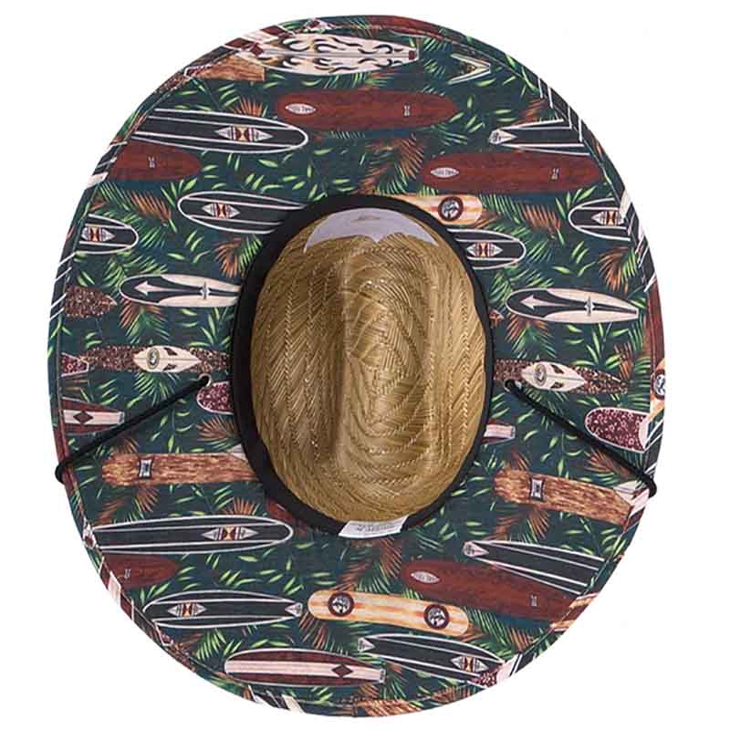 Straw Lifeguard Hat with Surfboard Print Underbrim - Kenny K. Hats Lifeguard Hat Great hats by Karen Keith LM9-Dl Natural Large (59 cm) 
