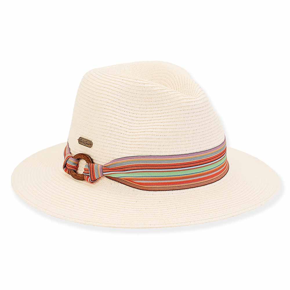Straw Safari Hat with Multi Color Striped Band - Sun 'N' Sand Safari Hat Sun N Sand Hats HH2659A Ivory Medium (57 cm) 