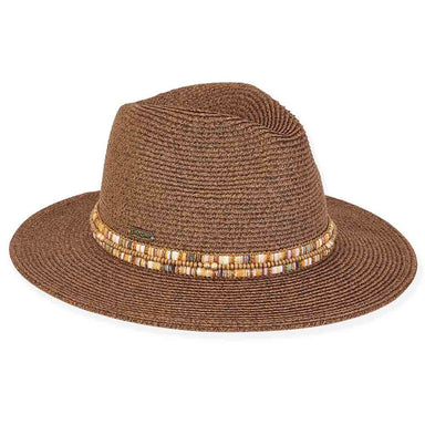 Straw Sun Hat with Multi Color Gold Accent Band - Sun 'N' Sand Hats Safari Hat Sun N Sand Hats HH2812B Brown OS (57 cm) 